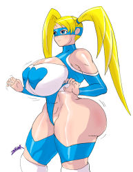 Rule 34 | 1girl, abs, absurdres, ass, blonde hair, blue eyes, blush, breasts, capcom, cleavage, cleavage cutout, closed mouth, clothing cutout, covered erect nipples, detached sleeves, heart, heart print, highres, huge ass, huge breasts, large breasts, legs, leotard, long hair, looking at viewer, mask, midriff, rainbow mika, solo, standing, street fighter, thick thighs, thighs, twintails, very long hair, wide hips, zetarok