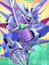 Rule 34 | armamon, armor, claws, digimon, head wings, lowres, spikes, sword, weapon, wings