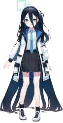 Rule 34 | 1girl, absurdly long hair, aris (blue archive), beko (beco 1122), black hair, black hairband, blue archive, blue eyes, blue hair, blue necktie, bright pupils, collared shirt, dark blue hair, full body, hair between eyes, hairband, halo, highres, jacket, long hair, looking at viewer, multicolored clothes, multicolored jacket, necktie, one side up, pleated skirt, shirt, simple background, skirt, solo, standing, very long hair, white background, white jacket, white pupils, white shirt