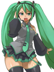 Rule 34 | 1girl, bare shoulders, breasts, curvy, detached sleeves, green eyes, green hair, hatsune miku, headphones, image sample, kawacchi hirohiro, long hair, md5 mismatch, medium breasts, necktie, pixiv sample, resolution mismatch, solo, source larger, thick thighs, thighhighs, thighs, twintails, very long hair, vocaloid
