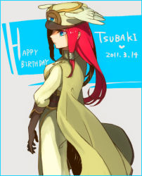 Rule 34 | arc system works, blazblue, blazblue: continuum shift, blue eyes, character name, happy birthday, hat, long hair, red hair, solo, stealth tes, tsubaki yayoi