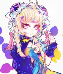 Rule 34 | 1girl, blush, braid, chinese clothes, closed mouth, detached collar, diamond (shape), hair ornament, hime cut, iralion, lips, long hair, looking at viewer, maria (garnidelia), pink eyes, real life, smile, solo, song request, twintails