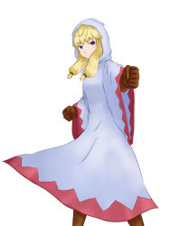 Rule 34 | 1girl, blonde hair, blue eyes, boots, braid, breasts, final fantasy, final fantasy tactics, gloves, highres, hood, long hair, robe, simple background, solo, twin braids, twintails, white background, white mage, white mage (fft), white mage (final fantasy)