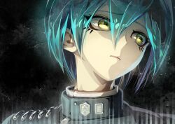 Rule 34 | 1boy, ahoge, black background, black jacket, brown eyes, closed mouth, danganronpa (series), danganronpa v3: killing harmony, gradient background, green hair, grey background, hair between eyes, highres, jacket, looking to the side, male focus, portrait, saihara shuichi, short hair, solo, striped clothes, striped jacket, youko-shima
