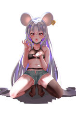Rule 34 | 1girl, absurdly long hair, absurdres, animal ears, bad id, bad pixiv id, blue archive, crop top, halo, highres, long hair, miraclemeteor, mouse ears, open mouth, orange eyes, saya (blue archive), saya (casual) (blue archive), smile, solo, very long hair, white background