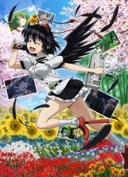 Rule 34 | 1girl, anime coloring, bamboo, black hair, black wings, camera, cherry blossoms, cirno, daiyousei, feathers, field, flandre scarlet, flower, flower field, flying, full body, geta, hat, hong meiling, inaba tewi, jpeg artifacts, kazami yuuka, leaf, lily of the valley, looking at viewer, lunamoon, newspaper, one eye closed, open mouth, pointy ears, puffy sleeves, reisen udongein inaba, remilia scarlet, rose, rumia, shameimaru aya, shirt, short hair, short sleeves, skirt, smile, socks, spider lily, string, sunflower, sunflower field, tengu-geta, the memories of phantasm, tokin hat, touhou, tree, white legwear, wings, wriggle nightbug