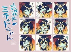 Rule 34 | ..., 1girl, :3, ?, apron, blush stickers, chichibu (watson), colored sclera, expressions, closed eyes, fins, fish girl, grin, japanese text, minette (skullgirls), open mouth, ponytail, shell hair ornament, skullgirls, smile, solo, sparkle, upper body, yellow sclera