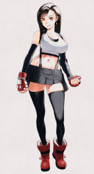 Rule 34 | 1girl, absurdres, black hair, breasts, conto, final fantasy, final fantasy vii, final fantasy vii remake, highres, large breasts, long hair, midriff, miniskirt, navel, orange hair, shoes, skirt, square enix, stomach, tank top, thighhighs, tifa lockhart, wide hips