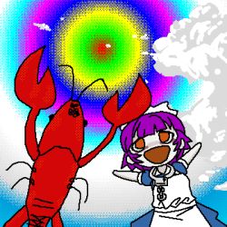Rule 34 | 1girl, crustacean, futaba channel, lobster, lowres, nijiura maids, oekaki, purple hair, solo, yakui
