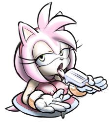 Rule 34 | 1girl, amy rose, animal ears, animal nose, bare shoulders, breasts, covered erect nipples, dress, dripping, eating, female focus, food, furry, furry female, gloves, green eyes, hairband, half-closed eyes, hands up, highres, holding, holding food, holding popsicle, licking, looking at viewer, medium breasts, open mouth, pink hair, popsicle, red dress, red hairband, rockthebull, sexually suggestive, short dress, short hair, sidelocks, simple background, sketch, sleeveless, sleeveless dress, solo, sonic (series), standing, tail, tongue, tongue out, white background, white gloves