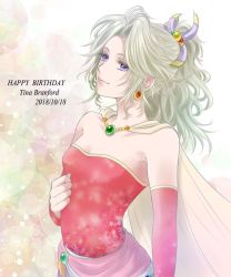 Rule 34 | 1girl, blonde hair, blue eyes, english text, final fantasy, final fantasy vi, jewelry, looking at viewer, necklace, ponytail, smile, solo, tina branford, wavy hair