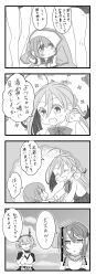 Rule 34 | 4koma, 6+girls, absurdres, comic, commentary request, dress, grey hair, hair between eyes, headgear, highres, kaiboukan no. 4 (kancolle), kantai collection, kiyoshimo (kancolle), mocchi (mocchichani), monochrome, multiple girls, mutsu (kancolle), sailor dress, scamp (kancolle), swimsuit, translation request, twintails, upper body