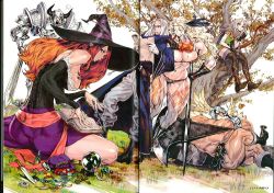 Rule 34 | 3boys, 3girls, amazon (dragon&#039;s crown), armor, blonde hair, boots, breasts, brown hair, dragon&#039;s crown, dwarf (dragon&#039;s crown), elf (dragon&#039;s crown), fighter (dragon&#039;s crown), gloves, hat, highres, large breasts, long hair, multiple boys, multiple girls, muscular, pteruges, sorceress (dragon&#039;s crown), weapon, wizard (dragon&#039;s crown)