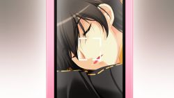Rule 34 | 1boy, asayama rui, black hair, cellphone, closed eyes, eyes visible through hair, gradient background, hair over one eye, highres, male focus, open mouth, phone, shinigami no testament, sleeping, smartphone, solo, upper body, viewfinder