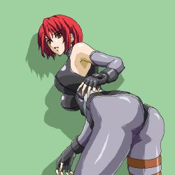 Rule 34 | 1girl, artist request, ass, bent over, breasts, capcom, dino crisis, large breasts, matching hair/eyes, red eyes, red hair, regina (dino crisis), short hair, solo