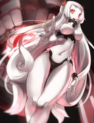 Rule 34 | 10s, 1girl, abyssal ship, airfield princess, breasts, colored skin, curvy, female focus, kantai collection, large breasts, long hair, looking at viewer, open mouth, red eyes, smile, solo, very long hair, white hair, white skin, wide hips
