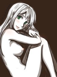 Rule 34 | 1girl, breasts, female focus, green eyes, kristina, little green girl, nipples, nude, orika nekoi, partially colored, solo, tagme, white background