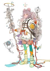 Rule 34 | 1girl, 2020, 2022, animal ears, aqua pantyhose, atory totory, blunt bangs, bow, cable, chest harness, chinese zodiac, collared jacket, commentary, floating, floating object, from side, full body, grey hair, halo, hand up, harness, highres, holding, jacket, long hair, long sleeves, looking at viewer, mouse ears, mouse girl, mouse tail, non-humanoid robot, orange eyes, original, pantyhose, pink shorts, pocket, robot, rope, rubik&#039;s cube, satellite dish, science, shimenawa, shorts, simple background, solo, standing, tail, tail bow, tail ornament, two-tone pantyhose, utility pole, white background, white footwear, white jacket, year of the rat, yellow pantyhose