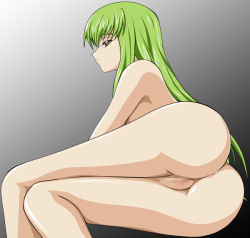 Rule 34 | 00s, 1girl, ass, c.c., censored, code geass, completely nude, danna, green hair, long hair, mosaic censoring, nude, pussy, solo, yellow eyes