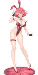 Rule 34 | absurdres, adapted costume, breasts, chest jewel, feichu keju, fingerless gloves, gloves, highres, large breasts, leotard, playboy bunny, pyra (xenoblade), red eyes, red hair, short hair, solo, xenoblade chronicles (series), xenoblade chronicles 2