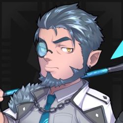 Rule 34 | 1boy, beard, facial hair, green hair, looking to the side, lowres, male focus, monocle, official art, pale skin, pointy ears, polygon project, solo, virtual youtuber, xomicron o, yellow eyes