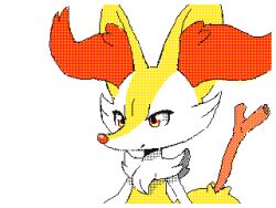 Rule 34 | 1girl, :3, ^ ^, animal ear fluff, animal ears, animal nose, animated, animated gif, arm up, black fur, blinking, body fur, border, braixen, closed eyes, closed mouth, creatures (company), dithering, fangs, female focus, fire, fireball, fox ears, fox girl, fox tail, full body, furry, furry female, game freak, gen 6 pokemon, happy, holding, holding stick, looking at viewer, magic, mon311, multicolored fur, nintendo, open mouth, outstretched arm, pokemon, pokemon (creature), profile, pyrokinesis, red eyes, simple background, smile, snout, solo, standing, stick, tail, u u, upper body, white background, white border, white fur, yellow fur