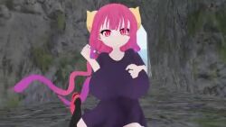 Rule 34 | 1girl, 3d, animated, artist request, audible music, black shirt, bouncing breasts, breasts, dancing, dragon girl, dragon horns, full body, horns, huge breasts, ilulu (maidragon), kobayashi-san chi no maidragon, long hair, looking at viewer, low twintails, mikumikudance (medium), music, open mouth, pink hair, pointy ears, sharp teeth, shirt, shortstack, simple background, sound, teeth, thighhighs, twintails, video