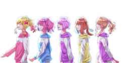Rule 34 | 5girls, absurdres, aikatsu! (series), aikatsu stars!, highres, kasumi mahiru, multiple girls, nanakura koharu, nijino yume, pink hair, ponytail, sakuraba rola, saotome ako, simple background