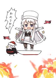 Rule 34 | 1girl, :d, aircraft, airplane, animal, azur lane, bald eagle, belt, belt buckle, bird, black belt, black pantyhose, black shirt, boots, buckle, cape, chibi, christmas, eagle, enterprise (azur lane), enterprise (reindeer master) (azur lane), explosion, eyebrows, full body, fur hat, fur trim, gloves, hat, hat ornament, legs apart, long hair, long sleeves, moru (monaka), o o, open mouth, outstretched arms, pantyhose, pom pom (clothes), purple eyes, ribbed shirt, santa hat, scarf, shirt, simple background, skirt, sleigh, smile, snowman, solo, standing, star (symbol), ushanka, v-shaped eyebrows, white background, white cape, white footwear, white gloves, white hair, white hat, white scarf, white skirt, winter clothes