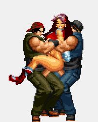Rule 34 | 1girl, 2boys, animated, animated gif, asamiya athena, bottomless, clark still, double penetration, group sex, ikari warriors, lowres, multiple boys, penis, pixel art, psycho soldier, ralf jones, sex, snk, the king of fighters