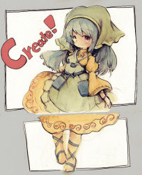 Rule 34 | 1girl, apron, arm ribbon, blue hair, closed mouth, commentary request, dress, english text, full body, green apron, green headwear, haniyasushin keiki, head scarf, juliet sleeves, kouba, long hair, long sleeves, looking at viewer, magatama, magatama necklace, necklace, puffy sleeves, red eyes, ribbon, single strap, smile, solo, touhou, wide sleeves, yellow dress