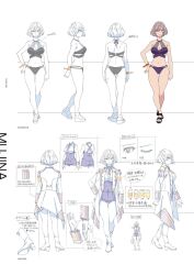 Rule 34 | 1girl, ass, back, bikini, blue eyes, breasts, cleavage, concept art, full body, gridman universe, highres, large breasts, magazine scan, monochrome, mujina, navel, official art, scan, short hair, solo, ssss.dynazenon, swimsuit, thick thighs, thighs, white background