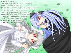 Rule 34 | 00s, blue hair, english text, engrish text, len (tsukihime), melty blood, pointy ears, ranguage, tsukihime, type-moon, white hair, white len (tsukihime)