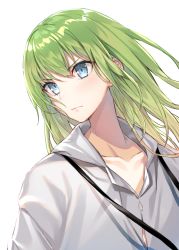 Rule 34 | 1other, blue eyes, closed mouth, enkidu (fate), fate/strange fake, fate (series), green hair, hair between eyes, hakuishi aoi, long hair, looking away, looking to the side, robe, simple background, solo, white background, white robe