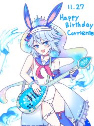 Rule 34 | 1girl, corriente (show by rock!!), guitar, highres, instrument, one-piece swimsuit, sailor collar, show by rock!!, swimsuit, white one-piece swimsuit