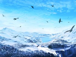 Rule 34 | 108, bird, blue theme, day, landscape, nature, no humans, scenery, sky, snow, wallpaper
