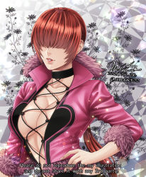 Rule 34 | 1girl, breasts, cleavage, hair over eyes, highres, large breasts, long hair, mito amatsu, ponytail, red hair, shermie (kof), snk, the king of fighters, the king of fighters xv