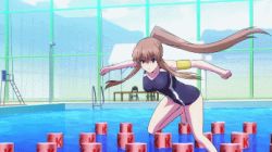 Rule 34 | 10s, 2girls, animated, animated gif, aoba kazane, ass, blonde hair, brown hair, competition swimsuit, hip attack, keijo!!!!!!!!, kusakai mio, lowres, multiple girls, one-piece swimsuit, subtitled, swimsuit, water
