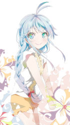 Rule 34 | 10s, 1girl, ahoge, alternate hairstyle, bad id, bad pixiv id, blue eyes, blue hair, blush, braid, denpa onna to seishun otoko, flower, multicolored eyes, own hands clasped, own hands together, ponytail, single braid, skirt, smile, solo, tot (zhxto), touwa erio