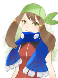 Rule 34 | &gt;:), 00s, 10s, 1girl, adapted costume, alternate costume, alternate eye color, arms at sides, bandana, bare arms, bare shoulders, bike shorts, blue scarf, breasts, brown hair, closed mouth, creatures (company), eyes visible through hair, female focus, game freak, gen 3 pokemon, green bandanna, green eyes, hip focus, kyogre, legendary pokemon, may (pokemon), may (pokemon emerald), nintendo, poke ball, pokemon, pokemon (creature), pokemon emerald, pokemon rse, red shirt, scarf, shirt, short hair, small breasts, smile, solo, upper body, vuipui, white background
