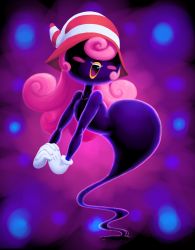 Rule 34 | androgynous, blush, gender request, gloves, gradient background, hair over eyes, hat, highres, lips, mario (series), nintendo, open mouth, outta sync, paper mario, pink hair, solo, super mario bros. 1, thick lips, vivian (paper mario), wide hips, witch hat