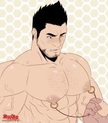 abs bara bleach facial_hair highres kurosaki_isshin muscular nipples pectorals solo