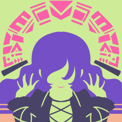 Rule 34 | 1girl, black dress, blending, cross-laced clothes, dress, flat color, green background, highres, hijiri byakuren, limited palette, long hair, maskin mei, minimalism, no eyes, no lineart, portrait, purple hair, silhouette, simple background, smile, solo, sorcerer&#039;s sutra scroll, touhou, wavy hair