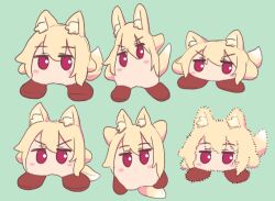 Rule 34 | animal ears, expressions, fox ears, fox tail, green background, kemomimi-chan (naga u), multiple views, naga u, no mouth, original, red eyes, simple background, tagme, tail