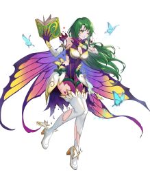 Rule 34 | 1girl, alternate costume, bare shoulders, book, boots, breasts, bug, butterfly, cape, cecilia (fire emblem), cleavage, dress, elbow gloves, facial scar, female focus, fire emblem, fire emblem: the binding blade, fire emblem heroes, flower, full body, gloves, gold trim, gradient clothes, green eyes, green hair, hand up, haru (hiyori-kohal), high heel boots, high heels, highres, holding, holding book, insect, long hair, looking away, matching hair/eyes, medium breasts, nintendo, non-web source, official alternate costume, official art, one eye closed, open book, parted lips, plant, scar, scar on cheek, scar on face, short dress, sleeveless, solo, thigh boots, thorns, torn clothes, torn footwear, torn paper, transparent background, vines, wince