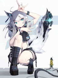 Rule 34 | 1girl, absurdres, ahoge, android, animal ear fluff, animal ears, artist name, black footwear, black shirt, black shorts, boots, braid, commentary request, dated, double fox shadow puppet, earrings, extra ears, fox ears, fox girl, fox shadow puppet, fox tail, green eyes, hair between eyes, highres, hololive, jewelry, long hair, looking at viewer, mechanical parts, mechanization, navel, qiaogun damodao, robot girl, see-through, see-through sleeves, shirakami fubuki, shirt, short shorts, short sleeves, shorts, sidelocks, single braid, smile, solo, squatting, tail, virtual youtuber, white hair