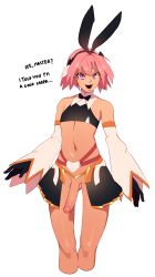 Rule 34 | 1boy, absurdres, animal ears, astolfo (fate), astolfo (saber) (fate), bare shoulders, black bow, black gloves, black skirt, bow, bowtie, combos &amp; doodles, commentary, crop top, cropped legs, crossdressing, detached sleeves, english text, erection, fake animal ears, fate/grand order, fate (series), feet out of frame, gloves, hair bow, hair intakes, highres, large penis, linea alba, long hair, long sleeves, looking at viewer, male focus, multicolored hair, navel, open mouth, penis, pink hair, purple eyes, rabbit ears, shiny skin, short hair, simple background, skirt, smile, solo, standing, streaked hair, teeth, testicles, trap, twintails, uncensored, urethra, white background