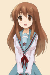 Rule 34 | 1girl, asahina mikuru, brown eyes, brown hair, long hair, school uniform, serafuku, shizupu, solo, suzumiya haruhi no yuuutsu