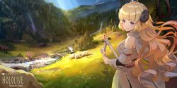 Rule 34 | 1girl, ahoge, arm warmers, artist name, blonde hair, blue sky, blurry, breasts, bridge, cabin, character name, copyright name, daisy, day, depth of field, dolphenry, dress, floating lights, flower, forest, grass, harp, highres, hill, hololive, horns, instrument, large breasts, light rays, long hair, looking at viewer, md5 mismatch, meadow, mountain, nature, outdoors, purple eyes, resolution mismatch, scenery, sheep, sheep horns, shepherd&#039;s crook, sky, smile, solo, source smaller, stream, sunbeam, sunlight, tree, tsunomaki watame, tsunomaki watame (1st costume), twitter username, valley, very long hair, virtual youtuber, water, waterfall, wavy hair, white dress
