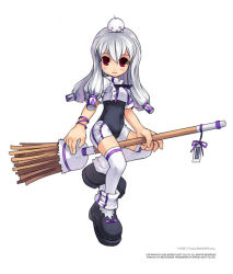 Rule 34 | albino, broom, broom riding, flying, minty, official art, pangya, red eyes, seedark, shorts, thighhighs, white hair, witch